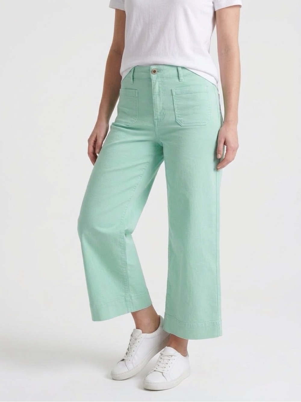 Cato Est. 1946 Denim Stretch Wide Leg Cropped Pants Green 12 NWT